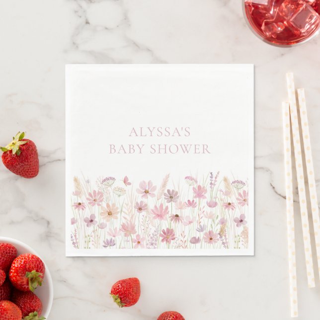 Serviette En Papier Baby shower Fleur sauvage Dusty Pink Boho (En situation)