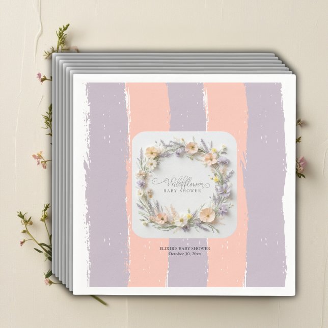 Serviette En Papier Baby shower Fleur sauvage Pastel Neutre Genre (Créateur téléchargé)
