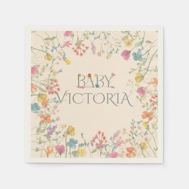 Serviette En Papier Baby shower fleuri fleur sauvage (Devant)