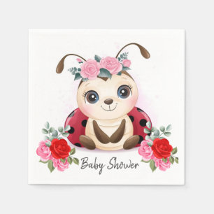 Serviette En Papier Baby shower fleuri rouge rose de Little Ladybug