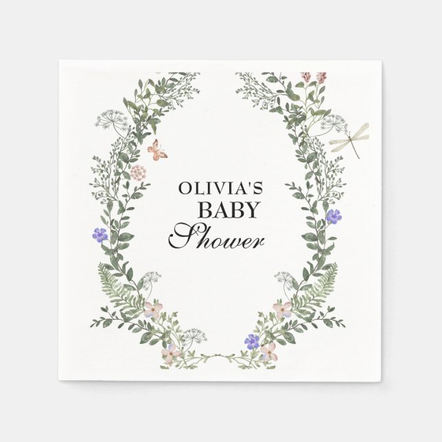 Serviette En Papier Baby Shower Fleuris Vert Tendre et Luxuriant pour  (Devant)