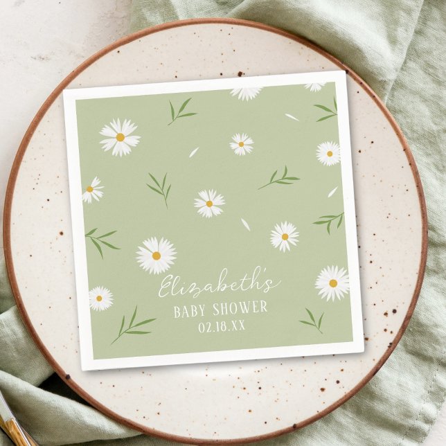 Serviette En Papier Baby Shower Fleurs Blanches Élégantes Simples (Créateur téléchargé)
