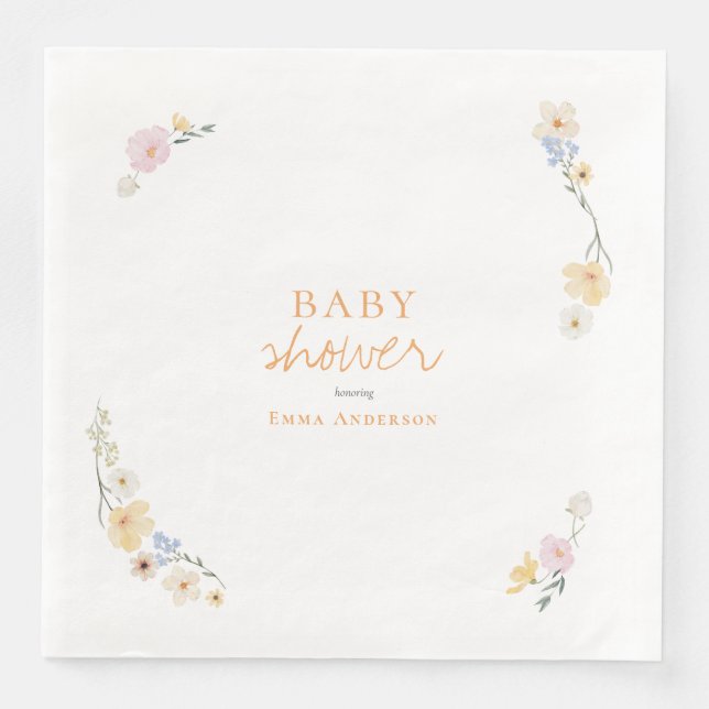 Serviette En Papier Baby shower fleurs boho botaniques écriture  (Devant)