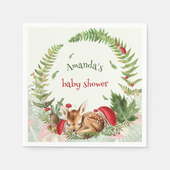 Serviette En Papier Baby shower fleurs cerf  (Devant)