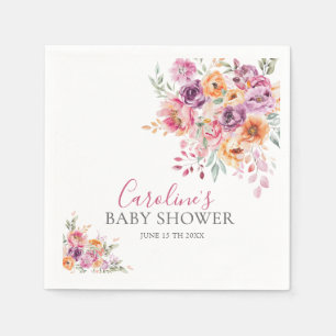 Serviette En Papier Baby Shower Fleurs de Rose Peintes à la Main
