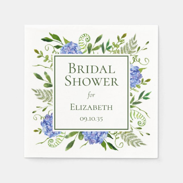 Serviette En Papier Baby Shower Fleurs d'Hydrange Bleues (Devant)