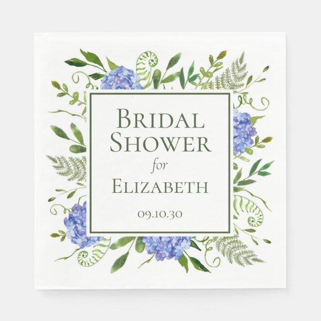 Serviette En Papier Baby Shower Fleurs d'Hydrange Bleues (Devant)