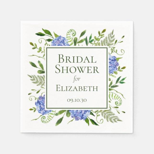 Serviette En Papier Baby Shower Fleurs d'Hydrange Bleues (Devant)