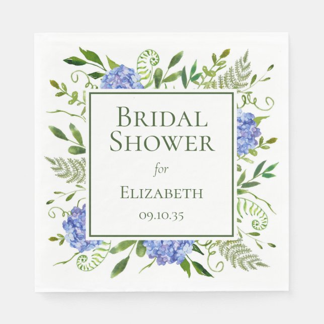 Serviette En Papier Baby Shower Fleurs d'Hydrange Bleues (Devant)