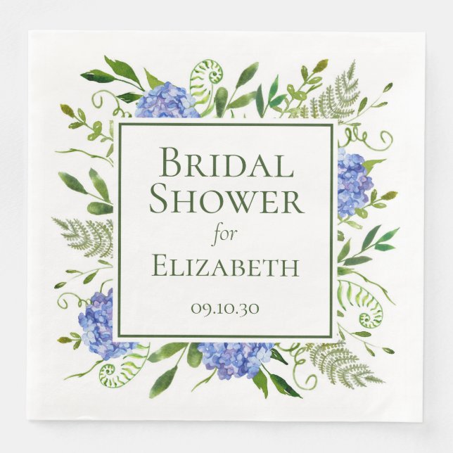 Serviette En Papier Baby Shower Fleurs d'Hydrange Bleues (Devant)
