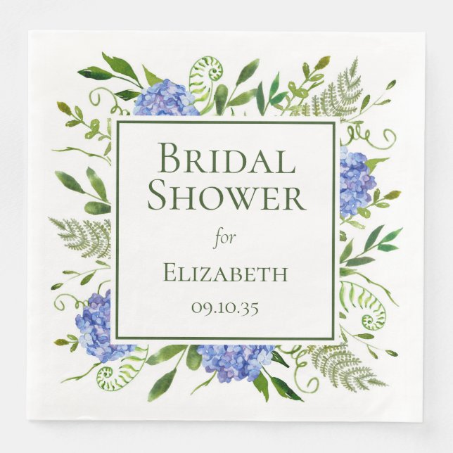 Serviette En Papier Baby Shower Fleurs d'Hydrange Bleues (Devant)