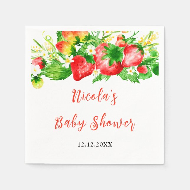 Serviette En Papier Baby Shower Fleurs et Fraises (Devant)