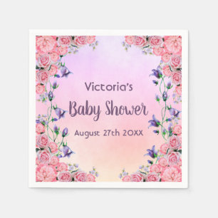 Serviette En Papier Baby shower fleurs rose violet