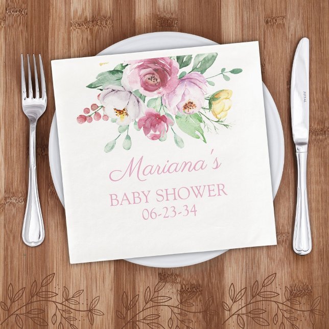 Serviette En Papier Baby-Shower Fleurs Roses (Créateur téléchargé)