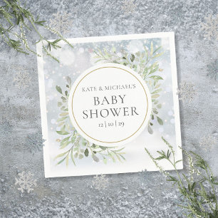 Serviette En Papier Baby Shower Fleurs Verdoyantes Flocons de Neige Hi