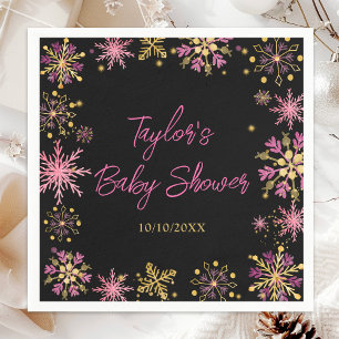 Serviette En Papier Baby Shower Flocons de Neige Rose et Or