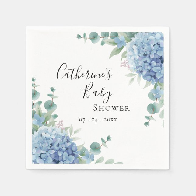 Serviette En Papier Baby Shower Floral à l'Hydrangea Bleue (Devant)