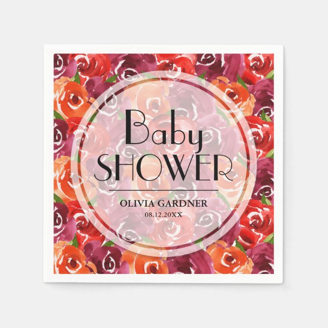 Serviette En Papier Baby shower floral aquarelle (Devant)