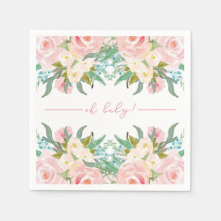 Serviette En Papier Baby shower Floral Aquarelle Cocktail Napkin