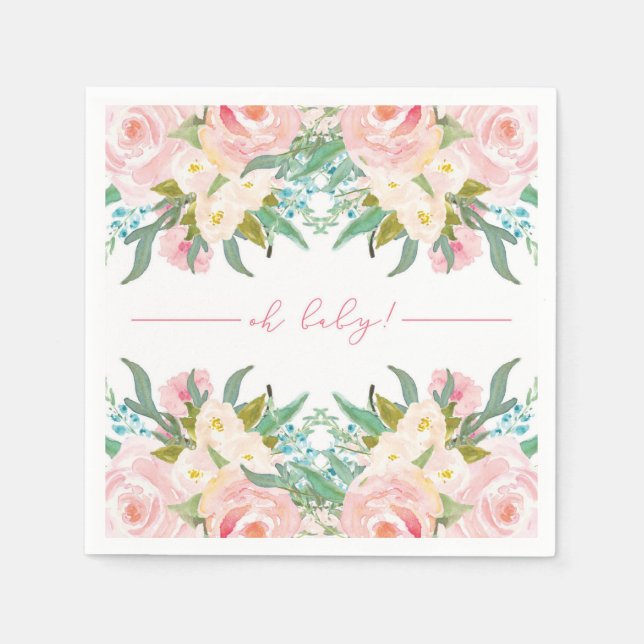Serviette En Papier Baby shower Floral Aquarelle Cocktail Napkin (Devant)