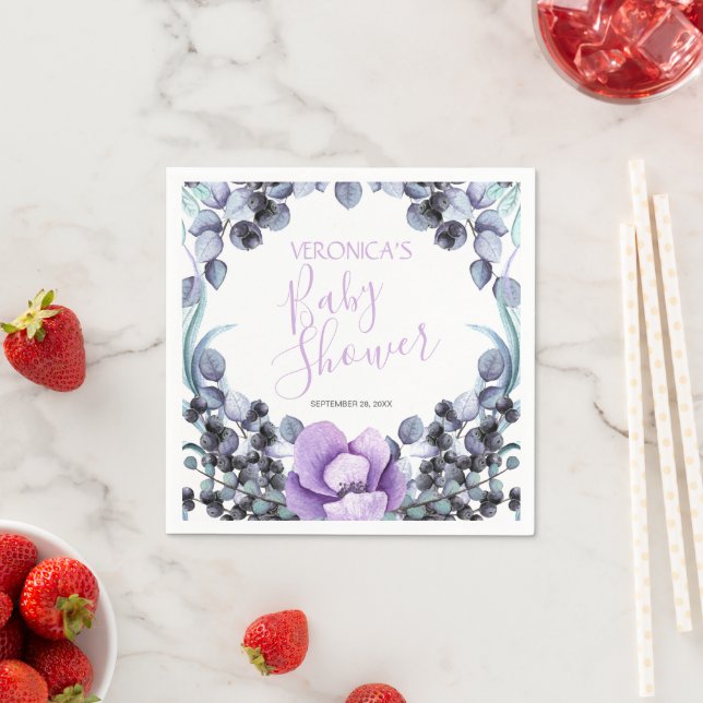 Serviette En Papier Baby shower Floral Berry violet (En situation)