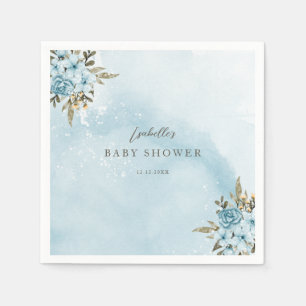 Serviette En Papier Baby shower Floral Bleu d'hiver