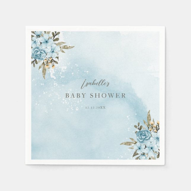 Serviette En Papier Baby shower Floral Bleu d'hiver (Devant)
