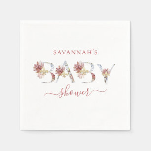 Serviette En Papier Baby shower floral bleu et rose