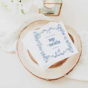 Serviette En Papier Baby shower floral bleu foncé