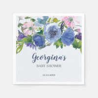Baby shower floral bleu moderne violet rose