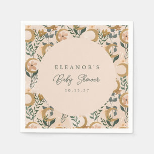 Serviette En Papier Baby Shower Floral Boho Neutre Lune Céleste