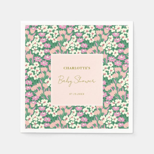 Serviette En Papier Baby shower Floral Boho Retro Rose Sage (Devant)