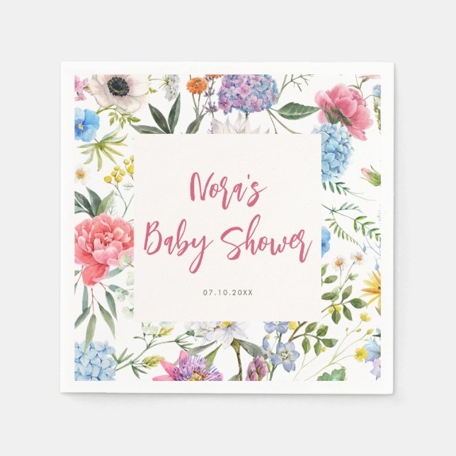 Serviette En Papier Baby shower floral brillant (Devant)