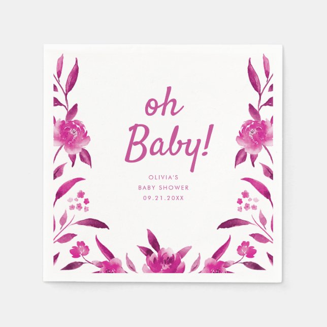 Serviette En Papier Baby shower floral chinoiserie rose personnalisée (Devant)