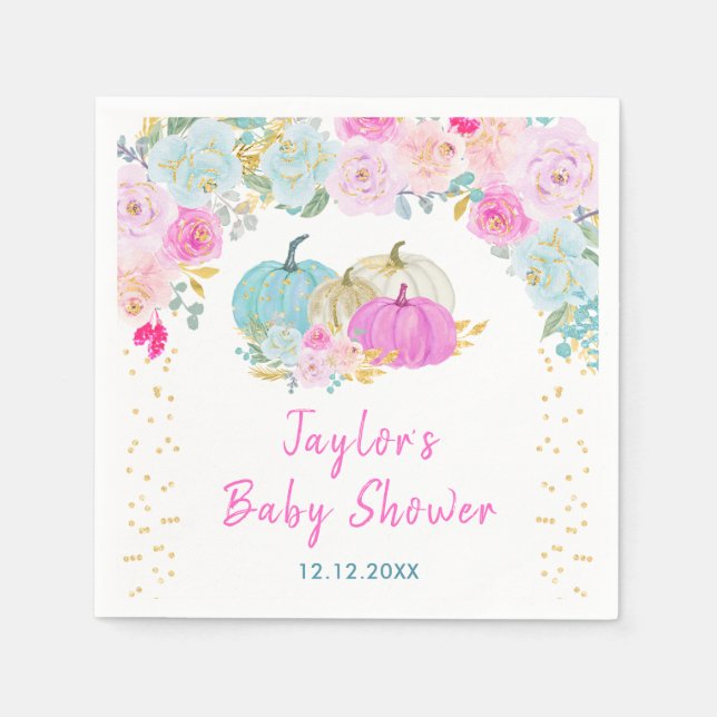 Serviette En Papier Baby shower Floral Citrouille Pastel (Devant)