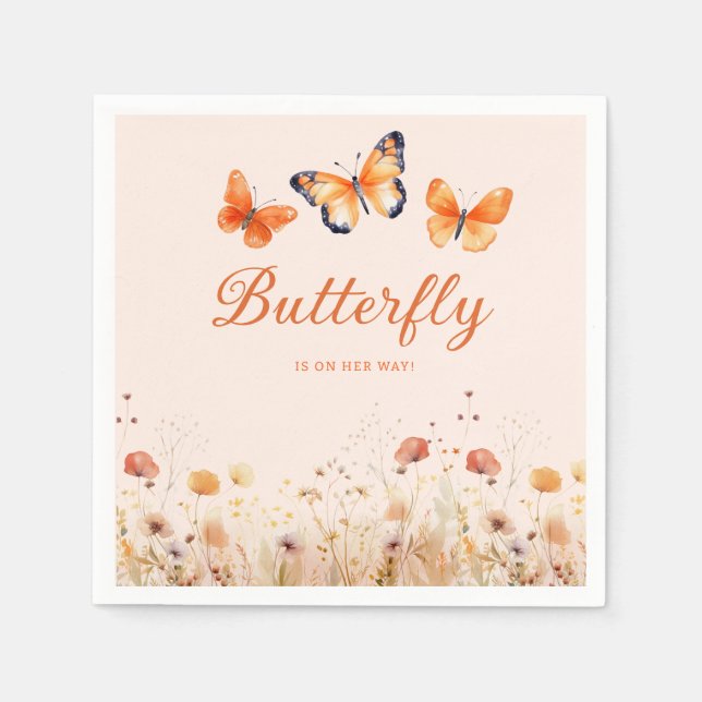 Serviette En Papier Baby shower floral de papillon d'aquarelle moderne (Devant)