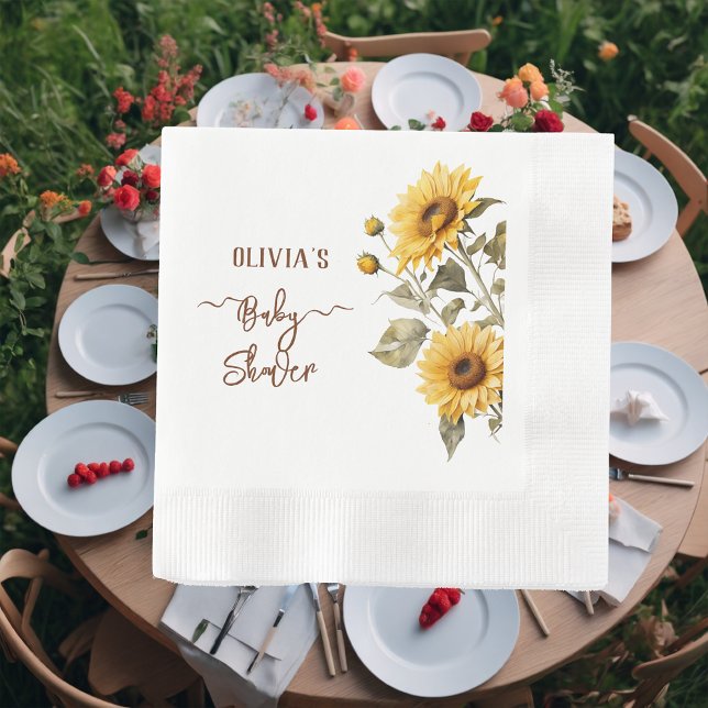 Serviette En Papier Baby shower floral de Sunflower Elegant Boho (Créateur téléchargé)