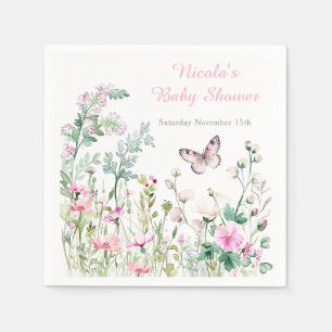 Serviette En Papier Baby shower floral du papillon vert du printemps