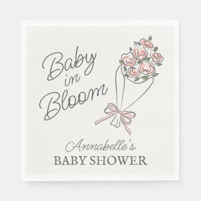 Serviette En Papier Baby shower Floral Fleur Rose (Devant)