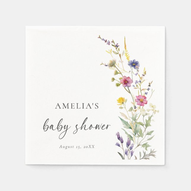 Serviette En Papier Baby shower Floral fleur sauvage (Devant)