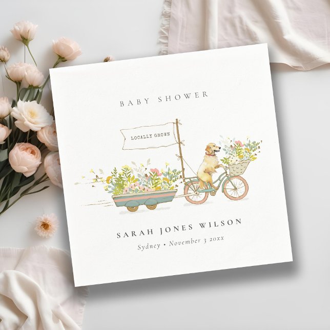 Serviette En Papier Baby shower Floral Golden Retriever cultivé locale (Créateur téléchargé)