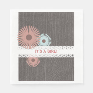 Serviette En Papier Baby shower Floral Inspirée Bois + Dentelle