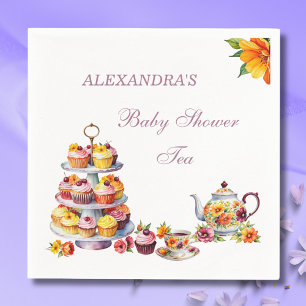 Serviette En Papier Baby shower Floral Lilac Pink
