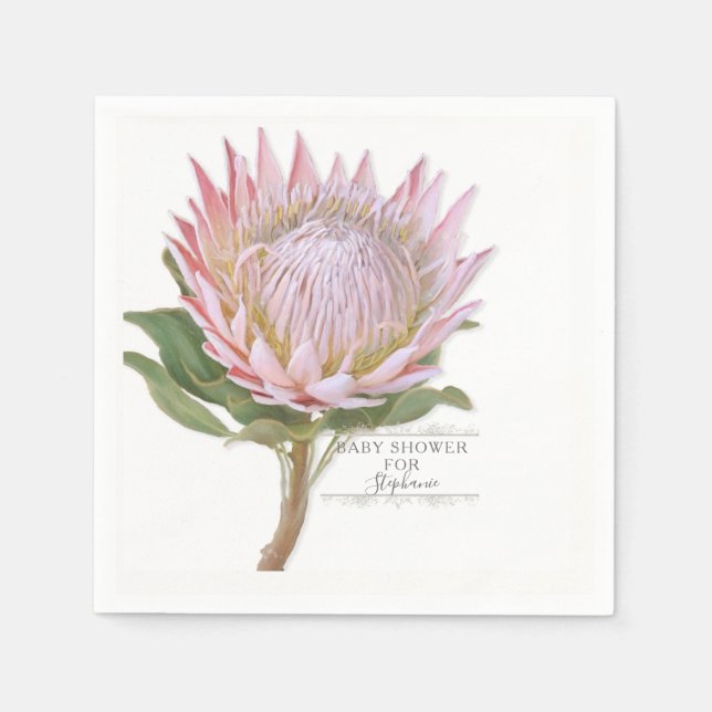 Serviette En Papier Baby shower Floral Moderne Fleur Protea Rose (Devant)