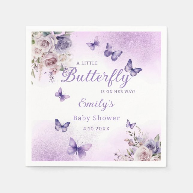 Serviette En Papier Baby shower floral papillon aquarelle (Devant)