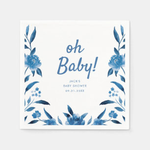 Serviette En Papier Baby shower floral Personnalisé bleu Chinoiserie