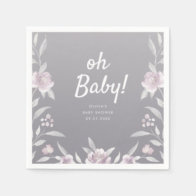 Serviette En Papier Baby shower floral Personnalisé bleu Chinoiserie (Devant)