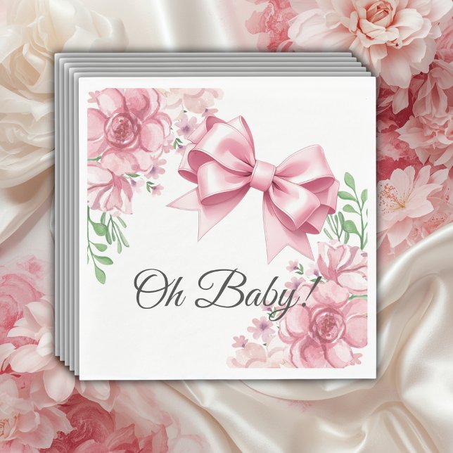 Serviette En Papier Baby shower Floral Pink Bow (Créateur téléchargé)