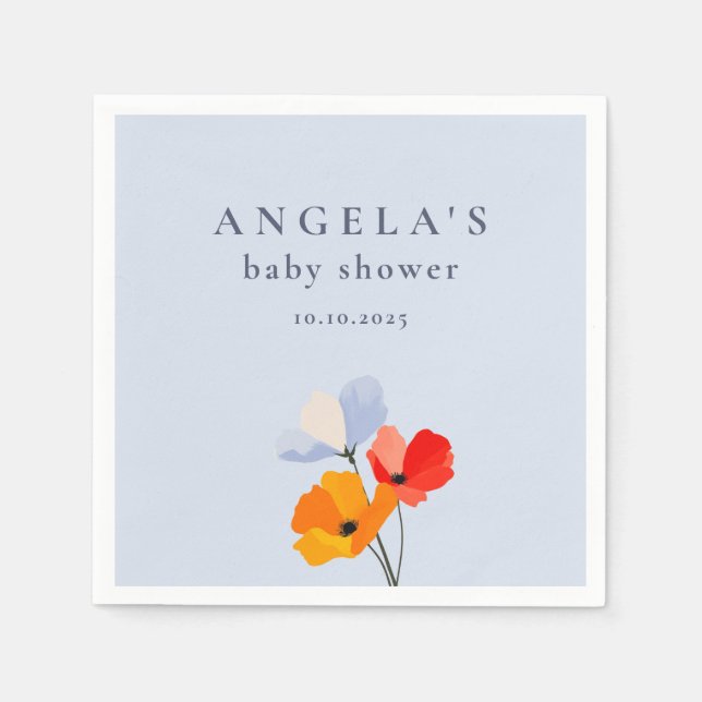 Serviette En Papier Baby shower floral Poppy gras (Devant)