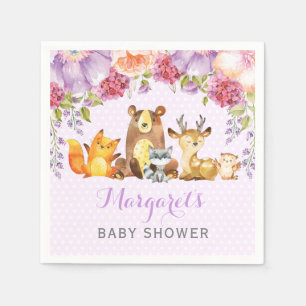 Serviette En Papier Baby shower floral pourpre d'animaux de région
